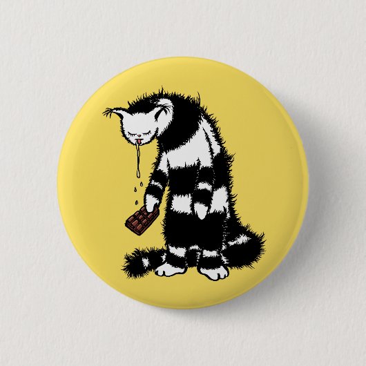Funny Cat Chocolate Lover - Tinte Gezeichnet Drool Button (Vorderseite)