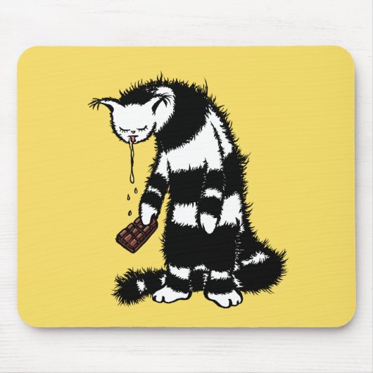 Funny Cat Chocolate Lover - Tinte Gezeichnet Drool Mousepad (Vorne)