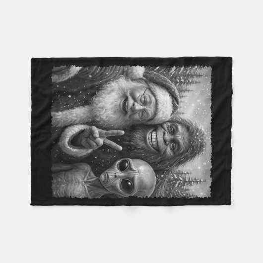 Funny Cat Christmas Bigfoot Alien Santa Snow Selfi Fleecedecke (Vorderseite (Horizontal))