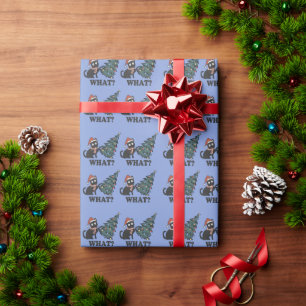 Funny Cat Christmas Blue Wrapping Paper Geschenkpapier