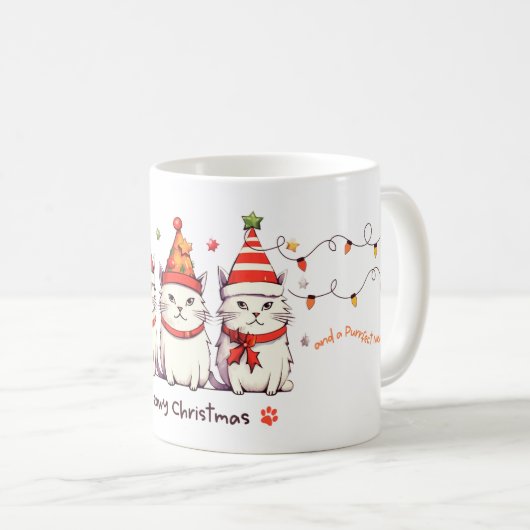Funny Cat Christmas Lights Mug Kaffeetasse (VorderseiteRechts)