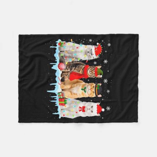 Funny Cat Christmas Lights Reindeer Santa Xmas Kit Fleecedecke (Vorderseite (Horizontal))