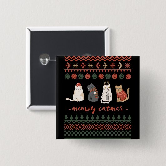 Funny Cat Christmas Pub - Katze Weihnachten Button (Vorne & Hinten)