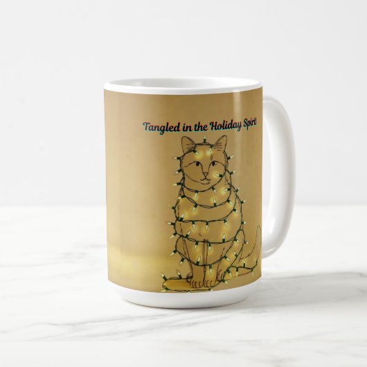 Funny Cat Christmas Tangled in Holiday Lights  Kaffeetasse (VorderseiteRechts)