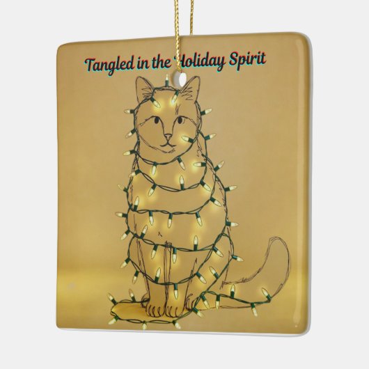 Funny Cat Christmas Tangled in Lights Keramikornament (Links)