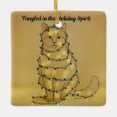 Funny Cat Christmas Tangled in Lights Keramikornament (Vorderseite)