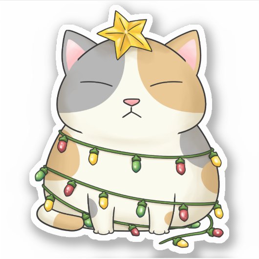 Funny Cat Christmas Tree Aufkleber (Vorderseite)