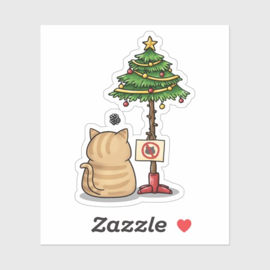 Funny Cat Christmas Tree Aufkleber (Blatt)