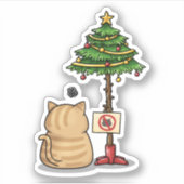 Funny Cat Christmas Tree Aufkleber (Vorderseite)
