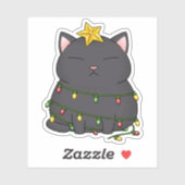 Funny Cat Christmas Tree Aufkleber (Blatt)