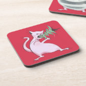 Funny Cat Christmas Tree Eater Holiday Untersetzer (Linke Seite)