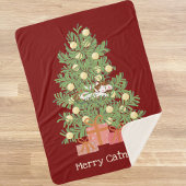 Funny Cat & Christmas Tree Merry Catnaps! Rot Sherpadecke