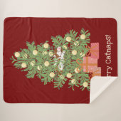 Funny Cat & Christmas Tree Merry Catnaps! Rot Sherpadecke (Vorderseite (Horizontal))