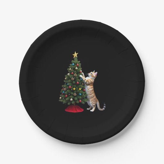 Funny Cat Christmas Tree Xmas Gifts Men Women Kids Pappteller (Vorderseite)