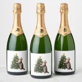 Funny Cat Christmas Tree Xmas Gifts Men Women Kids Schaumweinetikett (Flaschen)