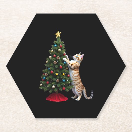 Funny Cat Christmas Tree Xmas Gifts Men Women Kids Untersetzer (Vorderseite)