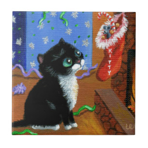 Funny Cat Christmas Tuxedo Kitten Maus Fliese