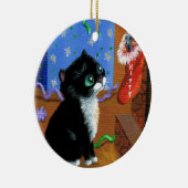Funny Cat Christmas Tuxedo Kitten Maus Keramik Ornament (Rechts)