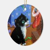 Funny Cat Christmas Tuxedo Kitten Maus Keramik Ornament (Links)
