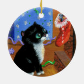 Funny Cat Christmas Tuxedo Kitten Maus Keramik Ornament (Hinten)
