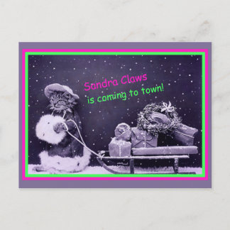 Funny Cat Christmas Vintag Postkarte