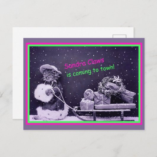 Funny Cat Christmas Vintag Postkarte (Vorne/Hinten)