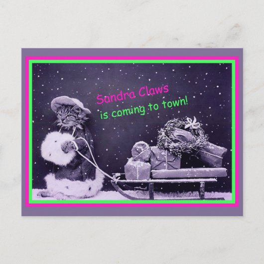 Funny Cat Christmas Vintag Postkarte (Vorderseite)