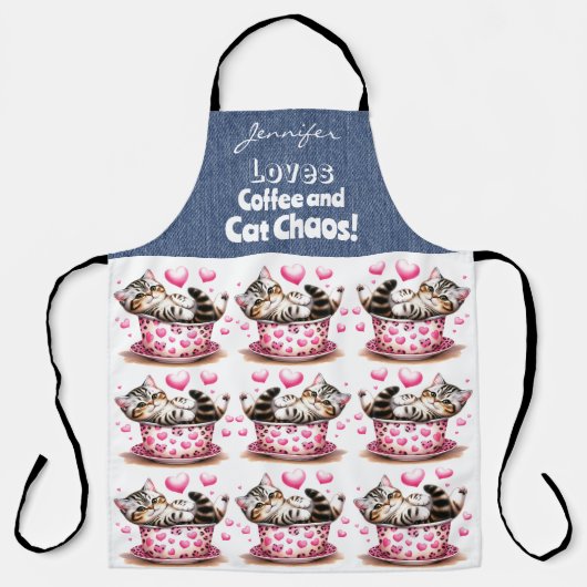 Funny Cat Coffee Lover All-over Print Schürze (Vorderseite)