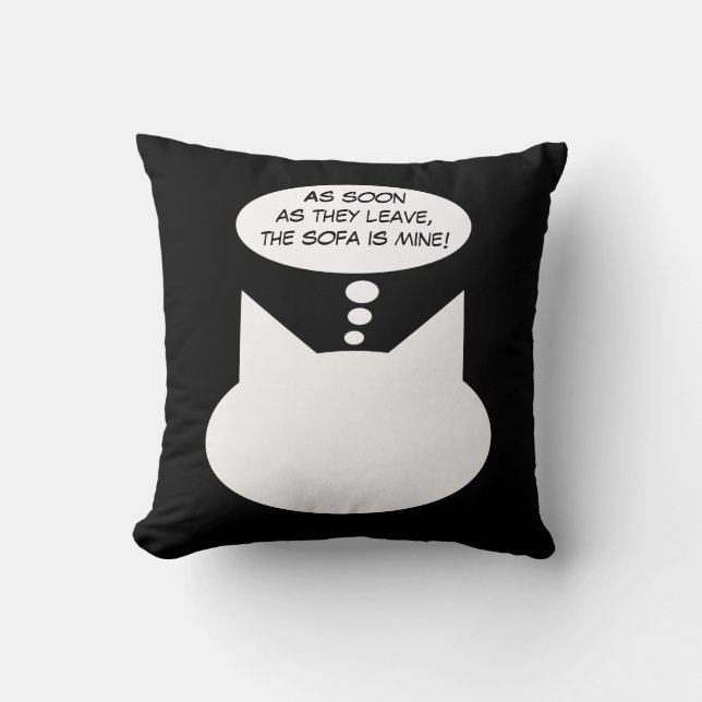 Funny Cat Comic Throw Kissen - Schwarz & Weiß (Vorderseite)