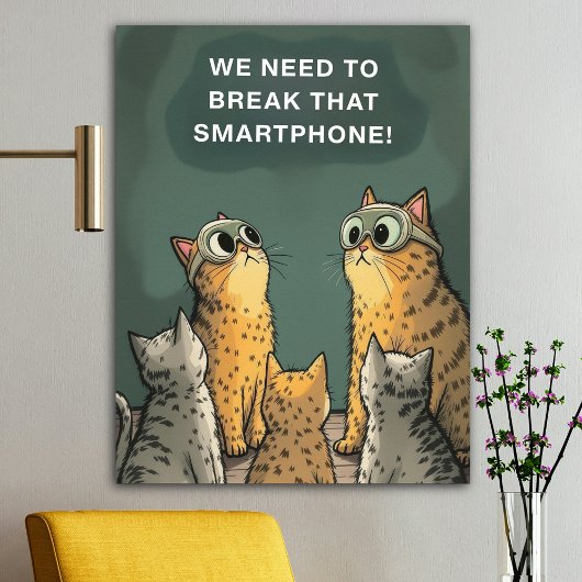 Funny Cat Conspiracy Against Smartphone Overuse Poster