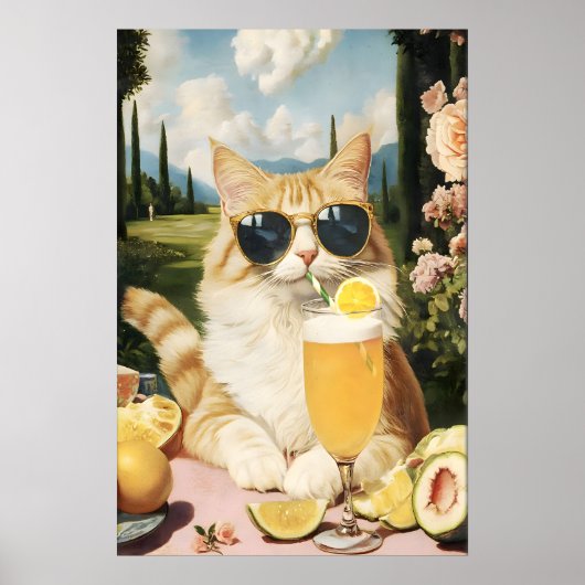 Funny Cat Country Club Art Print Quirky Feline Poster (Vorne)