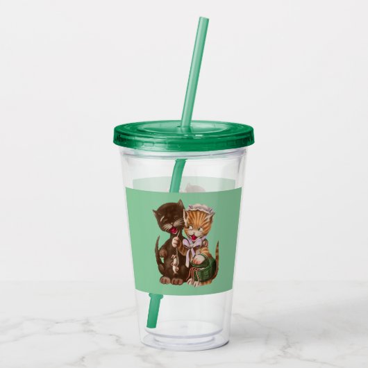 Funny Cat Couple mit Ratten in schwarzem grün Acryltrinkbecher (Rückseite)