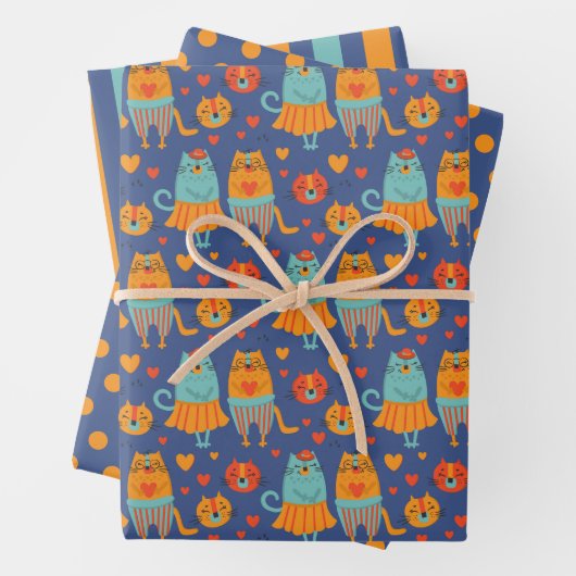 Funny Cat Couple Wrapping Paper Set 3 Geschenkpapier Set (Beispiel)