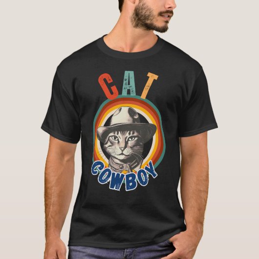 Funny Cat Cowboy Retro T-Shirt (Vorderseite)