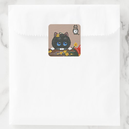Funny Cat Creationarts Square Sticker (Tasche)