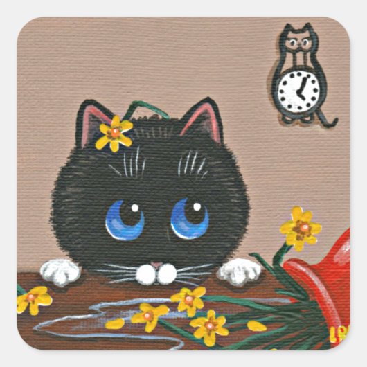 Funny Cat Creationarts Square Sticker (Vorderseite)