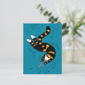 Funny Cat Creature Skeleton Hände schwimmen Dunkel Postkarte (Stehend Vorderseite)
