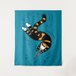 Funny Cat Creature Skeleton Hände Schwimmgotik Wandteppich