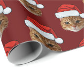Funny Cat Custom Face Foto Weihnachtsmannmütze Wei Geschenkpapier (Rolleneckpunkt)