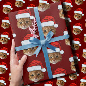 Funny Cat Custom Face Foto Weihnachtsmannmütze Wei Geschenkpapier