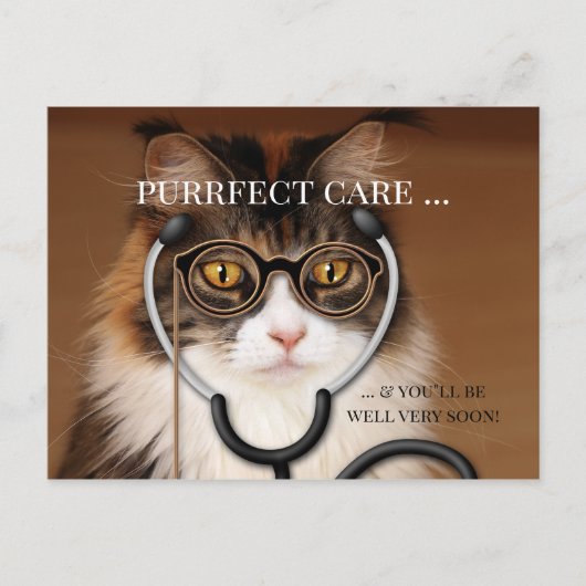 Funny Cat Doctor wird bald gut Postcard Postkarte (Vorderseite)
