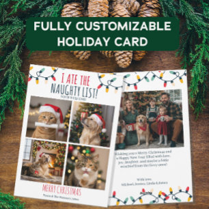 Funny Cat Dog Naughty List Custom Christmas Foto Feiertagskarte