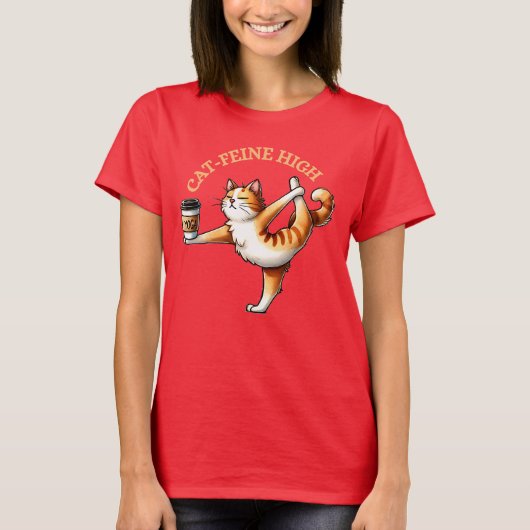 Funny Cat Doing Yoga und Kaffee T-Shirt (Vorderseite)
