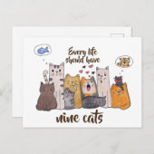 Funny Cat Doodle| Jedes Leben sollte neun Katzen h Postkarte (Vorne/Hinten)