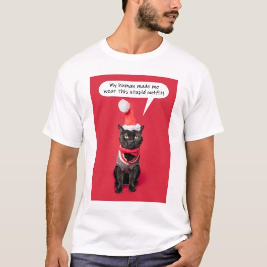 Funny Cat Dressed in Christmas Outfit T-Shirt (Vorderseite)