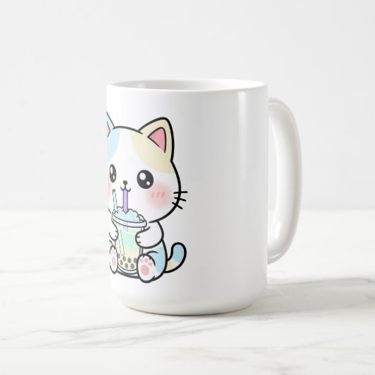 Funny Cat Drinking a Cute Drink Kaffeetasse (VorderseiteRechts)