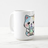 Funny Cat Drinking a Cute Drink Kaffeetasse (Vorderseite Links)