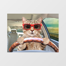 Funny Cat Driving Car Shade 11" x 8" Fensterheber Fensteraufkleber