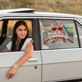 Funny Cat Driving Car Shade 16" x 12" Fensteraufkleber