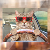 Funny Cat Driving Car Shade 16" x 12" Fensteraufkleber (Blatt 2)